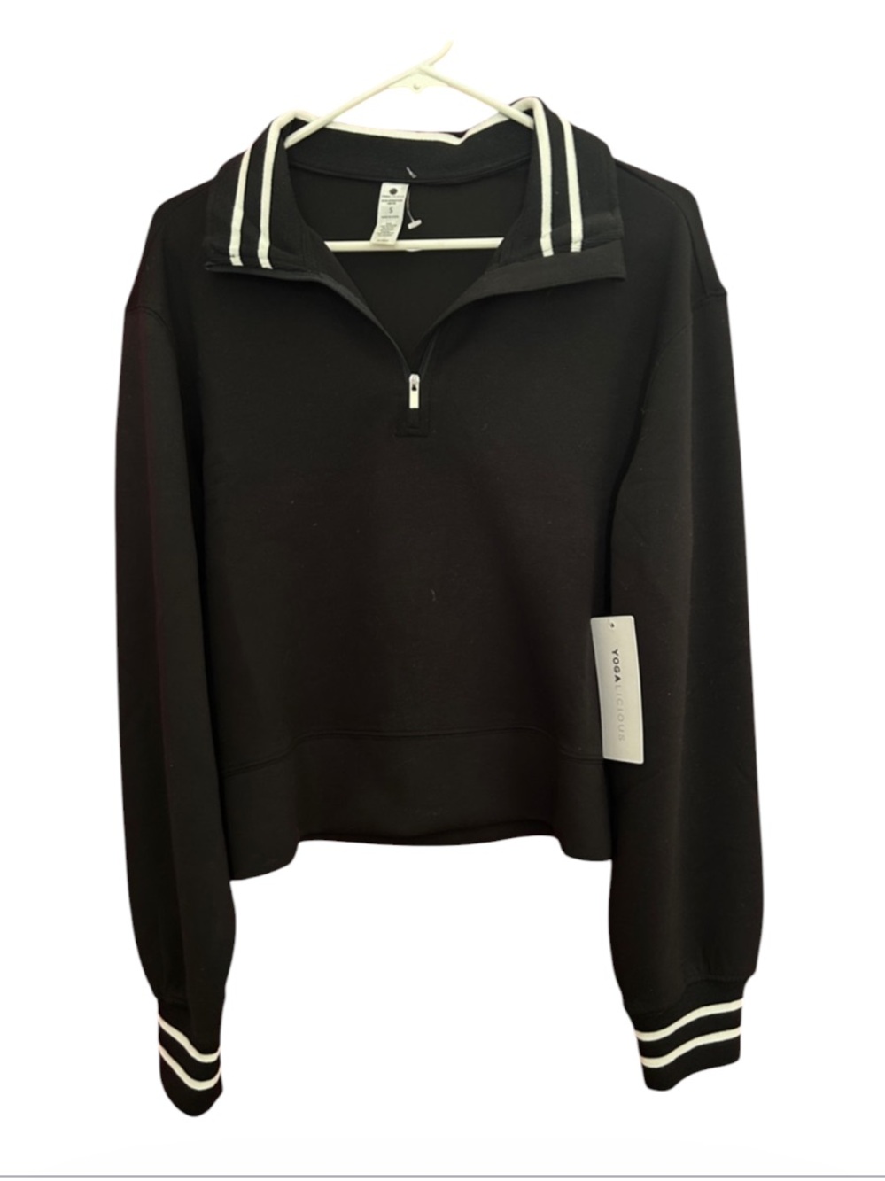 Yogalicious Black Crewneck Pullover with White Stripe Trim